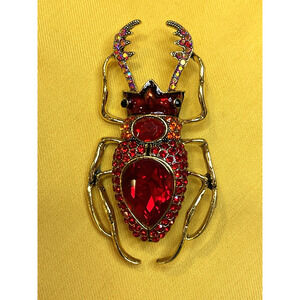 NWOT Red Beetle Brooch Pin Rhinestone Glass Enamel Animal Insect Costume Jewelry